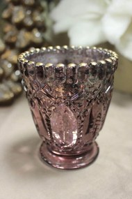 Ružový sklenený svietnik na čajovú sviečku 10cm