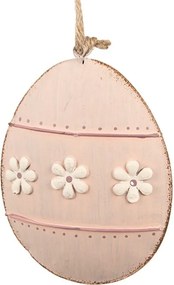 Šedé antik plechové závesné vajíčko s kvetmi - 10*2*8 cm