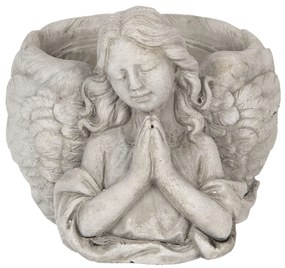 Šedý květináč s andělkou Anjel - 19 * 17 * 14 cm