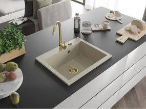 Mexen Elix granitový drez 1-komorový 600 x 500 mm, béžový, sifón zlatý - 6525601005-69-G
