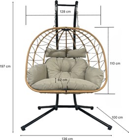 Závěsné skládací houpací křeslo Luvo černé/šedé