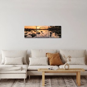 Obraz vodnej hladiny pri západe slnka (s hodinami) (90x30 cm)