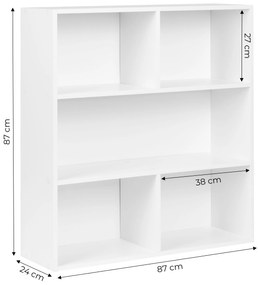 ModernHome Moderná stojaca knižnica do obývačky a spálne 3 úrovne biela ModernHome
