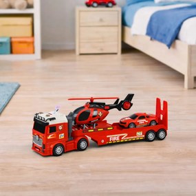 LEAN Toys Súprava hasičská a záchranná: Nákladné auto, odťahovka, auto, vrtuľník, svetlá, zvuky