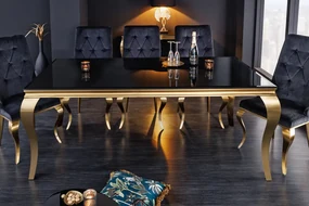Sklenený jedálenský stôl Barock Gold čierna zlatá 180cm