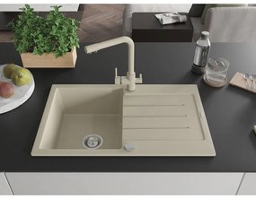 Mexen Bruno, 1-komorový granitový drez s odkvapkávačom 795x495x200 mm a chrómová batéria Duero, béžová, 6513-69-671600-69