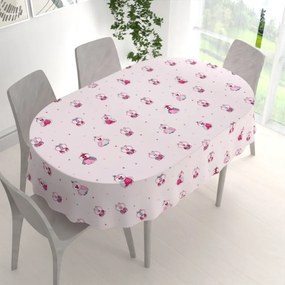 Biante Detský bavlnený oválny obrus Sandra SA-726 Ružové sovičky na bledo ružovom 140x180 cm