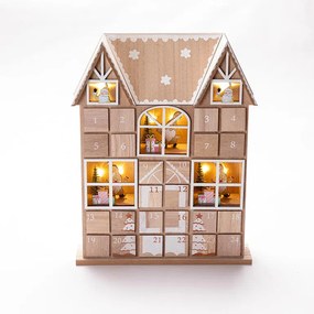 Drevený LED adventný kalendár so šuflíčkami DOMOK