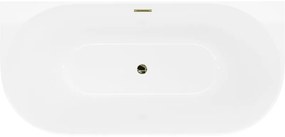 Mexen Oval Slim, voľne stojaca vaňa ku stene 170 x 80 cm, biela lesklá, zlatý lesklý prepad, 52661708000-50