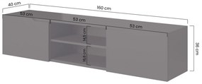 Závesný TV stolík Loftia Mini 160 cm - čierny mat