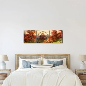 Obraz rieky v jesennej krajine, olejomaľba (s hodinami) (90x30 cm)