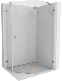 Mexen Lunar, päťuholníkový sprchový kút s pravým sklonom 100 x 80 cm, 8mm číre sklo, profil medená matná, 831-100P-080L-65-00-P