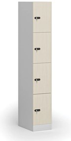 Šatníková skrinka S1 s úložnými boxmi, 4 boxy, 1850 x 300 x 500 mm, demont, mechanický kódový zámok, laminované dvere, breza