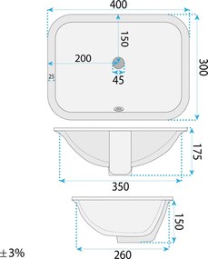 Rea Anabel, zapustené umývadlo 400x300x160 mm, biela lesklá, REA-U0621