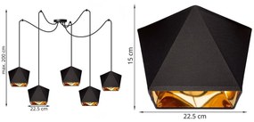 Závesné svietidlo Diamond Gold Spider, 5x čierne/zlaté textilné tienidlo