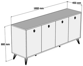Dizajnová komoda Parry 180 cm biela