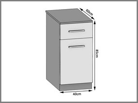 Kuchynská skrinka Belini spodná so zásuvkami 40 cm šedý mat s pracovnou doskou  TOR SDSZ1-40/1/WT/SR/0/B1