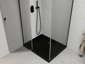 Mexen Roma, sprchovací kút s 1-krídlovými dverami 100 (dvere) x 80 (stena) cm, 6mm číre sklo, čierny profil, slim sprchová vanička 5cm čierna s čiernym sifónom, 854-100-080-70-00-4070B