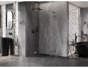 Mexen Lunar, L päťuholníkový sprchový kút naklápací doľava 80 x 80 cm, 8mm číre sklo, grafitový profil, 831L-080L-080P-95-00-L