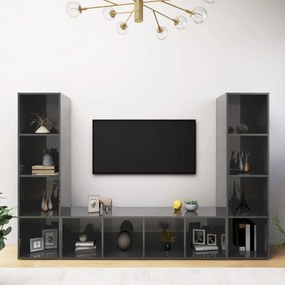 TV skrinky 3 ks lesklé sivé 142,5x35x36,5 cm drevotrieska 3079960