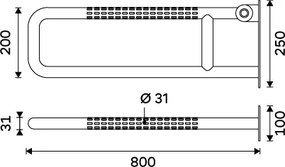 Nimco Sklopné podperné madlo 800 mm - BMSC 9080-90, čierne