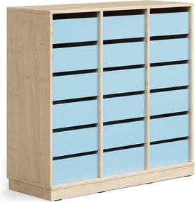Úložná skrinka CASPER, 18 zásuviek, so soklom, breza/sky blue