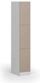 Šatníková skrinka S1 s úložnými boxmi, 3 boxy, 1850 x 300 x 500 mm, cylindrický zámok, béžové dvere