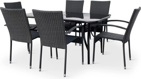 Noela Záhradný jedálenský set Klaudia čierny + 6x ratanová stolička Paris KD