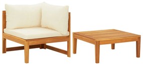2-dielna záhradná sedacia súprava s krémovo-bielymi podložkami akáciové drevo