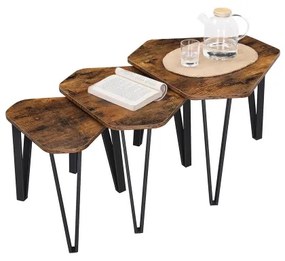 Sada 3 ks odkladacích stolíkov ELDUR, hnedá/čierna