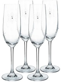 Kondela SNOWFLAKE CHAMPAGNE, poháre na šampanské, set 4 ks, s kryštálmi, 230 ml