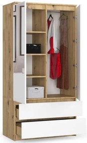 Skriňa S 90 cm 2D 2SZ 2 zrkadlá CLP dub artisan / biela