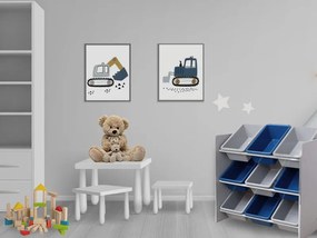 Detský regál na hračky s 9 plastovými boxmi - modro-sivý