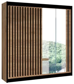 Šatníková skriňa so zrkadlom SANTINO 203x215 cm dub craft/čierna