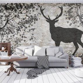 Fototapeta - Tieň jeleňa na šedej stene (152,5x104 cm)