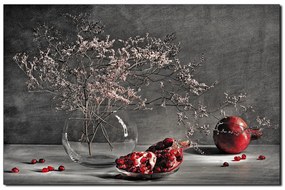Obraz na plátne - Zátišie - vetva a granátové jablko 1274QA (90x60 cm  )