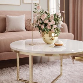 OKRÚHLY KONFERENČNÝ STOLÍK LEONARDO X ZLATÝ PODSTAVEC + BIELY LESK