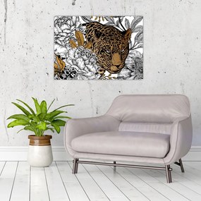 Obraz - Leopard medzi kvetmi (70x50 cm)