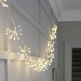 ACA Lighting LED dekoračná strieborná girlanda Starburst, 420 cm, teplá biela farba, 230V