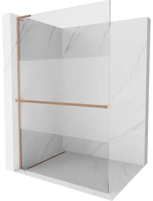 Mexen Kioto+ L, sprchová zástena Walk-In s poličkou a vešiakom 100 x 200 cm, 8mm číre sklo-námraza, medený matný profil, 800-100-123-65-35