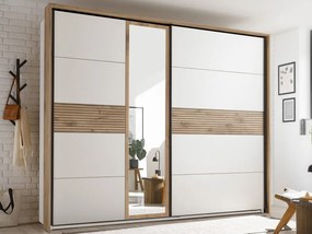 Šatníková skriňa so zrkadlom Daria, 270 cm, dub/biela