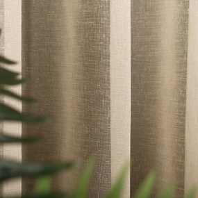 Béžová záclona PETRA v prirodzenom vzhľade ukončená olovkom  - šité na mieru