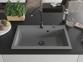 Mexen Elix, 1-korový granitový drez 800 x 500 mm, šedá, čierny sifón, 6527801005-71-B
