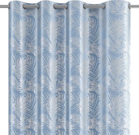 Záves AmeliaHome Velvet Silver Leaves s priechodkami 140x245 cm modrý