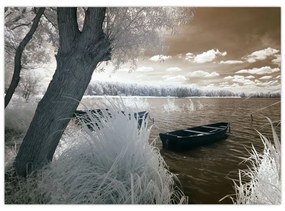Sklenený obraz loďky na jazere (70x50 cm)