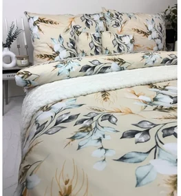 Obliečky Santorini 200x220 / 2×70x90 cm – 100% bavlna, prírodný dizajn, béžový podklad s modro-sivými a zlatistými motívmi, zips