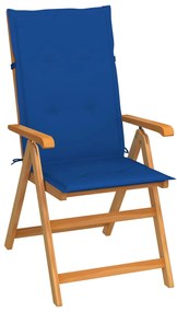 Záhradná stolička s kráľovsky modrými podložkami tíkový masív