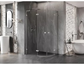 Mexen Lunar, L polkruhový sprchový kút naklápací doľava 90 x 80 cm, 8mm číre sklo, oceľový profil, 833L-090L-080P-97-00