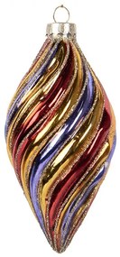 Zlatá sklenená ozdoba špicatá banka s farebnými pruhmi - Ø 6*13 cm