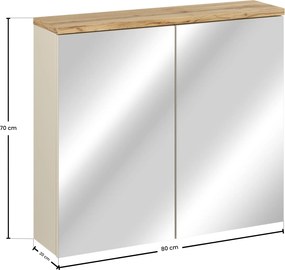 Comad Zrkadlová skrinka bez osvetlenia Bali Cashmere 80 kašmír/dub wotan